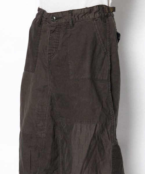 goa ファスナー フレア ロング スカート ミリタリー カーキ F フリー  