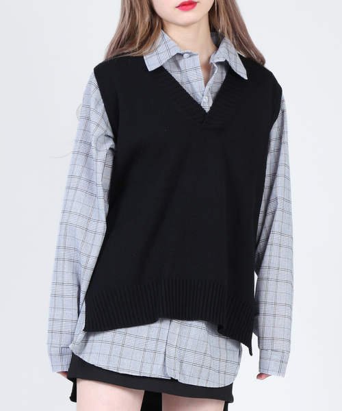 DING（ディング）の「DING/ビッグニットベスト（ベスト・レディース・ホワイト/ブラック/ピンク・FREE）」の3枚目の写真