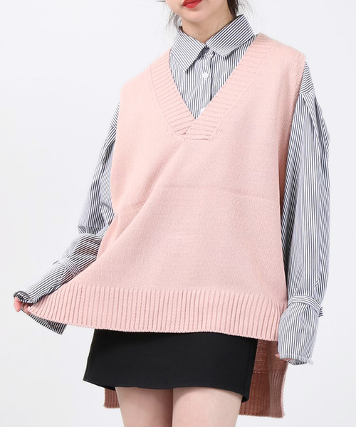 DING（ディング）の「DING/ビッグニットベスト（ベスト・レディース・ホワイト/ブラック/ピンク・FREE）」の7枚目の写真