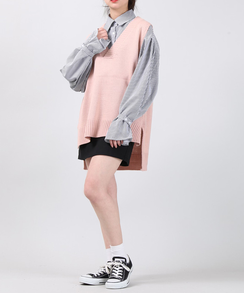 DING（ディング）の「DING/ビッグニットベスト（ベスト・レディース・ホワイト/ブラック/ピンク・FREE）」の8枚目の写真