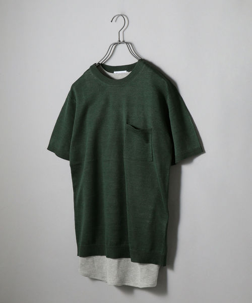 SHIPS JET BLUE（シップスジェットブルー）の「SHIPS JET BLUE:《洗える》リネンストレッチ ニットTシャツ（ニット/セーター・メンズ・ブラック/オリーブ/グレー/レンガ・MEDIUM/LARGE/SMALL/X-SMALL）」の3枚目の写真