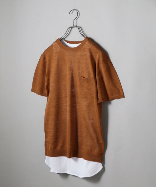 SHIPS JET BLUE（シップスジェットブルー）の「SHIPS JET BLUE:《洗える》リネンストレッチ ニットTシャツ（ニット/セーター・メンズ・ブラック/オリーブ/グレー/レンガ・MEDIUM/LARGE/SMALL/X-SMALL）」の4枚目の写真