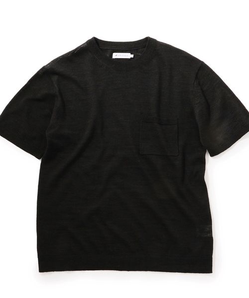 SHIPS JET BLUE（シップスジェットブルー）の「SHIPS JET BLUE:《洗える》リネンストレッチ ニットTシャツ（ニット/セーター・メンズ・ブラック/オリーブ/グレー/レンガ・MEDIUM/LARGE/SMALL/X-SMALL）」の6枚目の写真