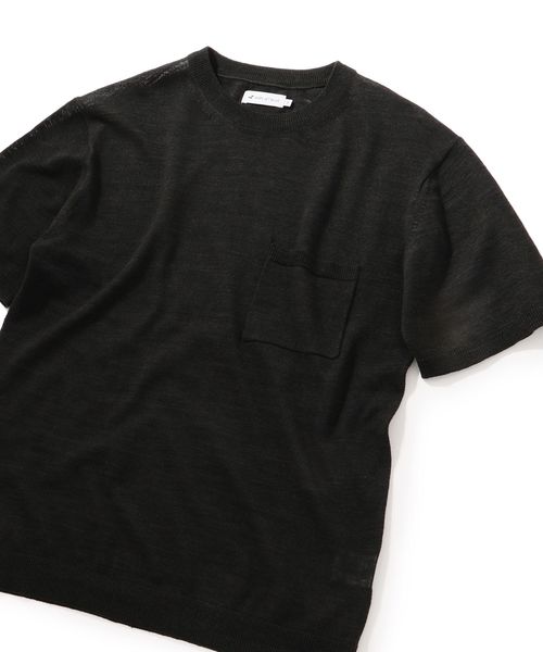 SHIPS JET BLUE（シップスジェットブルー）の「SHIPS JET BLUE:《洗える》リネンストレッチ ニットTシャツ（ニット/セーター・メンズ・ブラック/オリーブ/グレー/レンガ・MEDIUM/LARGE/SMALL/X-SMALL）」の8枚目の写真