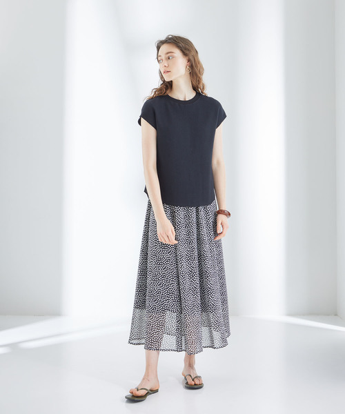 STUDIOUS（ステュディオス）の「【STUDIOUS】バックシャン フレンチスリーブ ワッフルTOPS（Tシャツ/カットソー・レディース・ブラック/ベージュ/オフホワイト・FREE）」の19枚目の写真