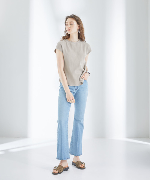 STUDIOUS（ステュディオス）の「【STUDIOUS】バックシャン フレンチスリーブ ワッフルTOPS（Tシャツ/カットソー・レディース・ブラック/ベージュ/オフホワイト・FREE）」の12枚目の写真