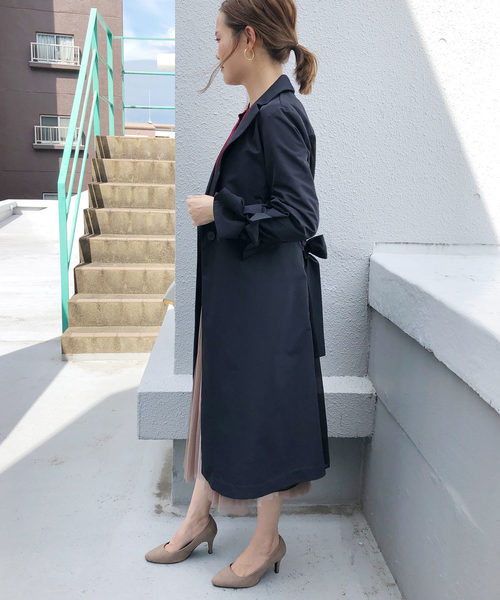 メタリックシフォンヨーク切り替えドレスコート トレンチコート PICCIN
