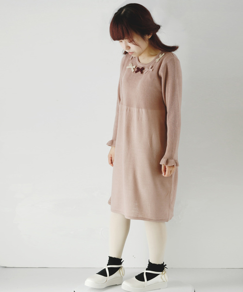 Sweet Catherine（スイートキャサリン）の「リボンニットワンピース（ワンピース・レディース・ピンク/ネイビー/ベージュ・165/140/150/160）」の6枚目の写真