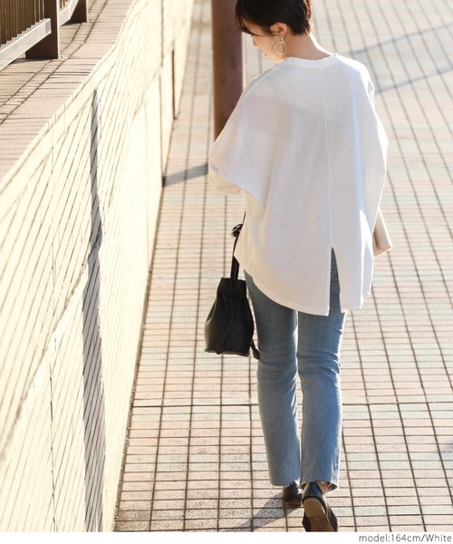 coca（coca）（コカ）の「後ろスリットコットンカットソー（Tシャツ/カットソー・レディース・ブラック/ホワイト・ONE SIZE）」の7枚目の写真