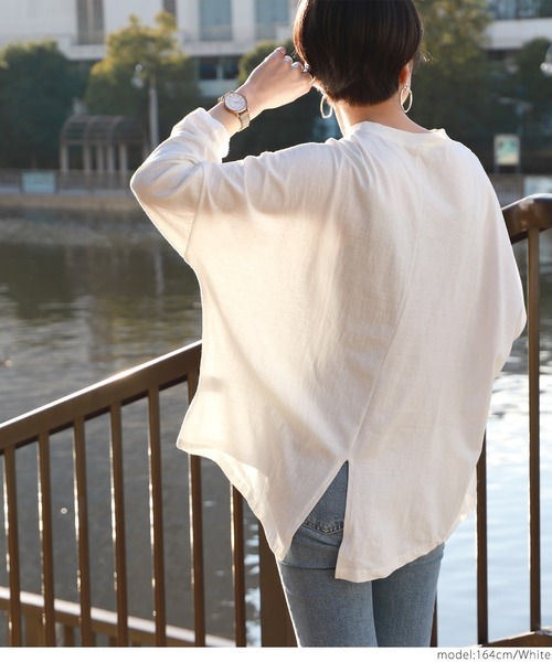 coca（coca）（コカ）の「後ろスリットコットンカットソー（Tシャツ/カットソー・レディース・ブラック/ホワイト・ONE SIZE）」の4枚目の写真