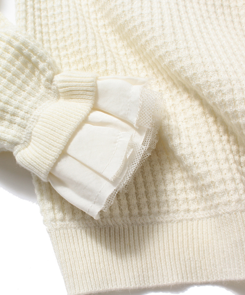 Ray BEAMS(レイビームス)の「Ray BEAMS / ワッフル編み フリルカフス ハイネック(ニット/セーター・レディース・オフホワイト/ライトグレー/ネイビー・ONE SIZE)」の10枚目の写真