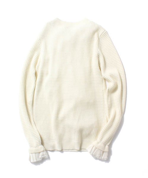 Ray BEAMS(レイビームス)の「Ray BEAMS / ワッフル編み フリルカフス ハイネック(ニット/セーター・レディース・オフホワイト/ライトグレー/ネイビー・ONE SIZE)」の9枚目の写真