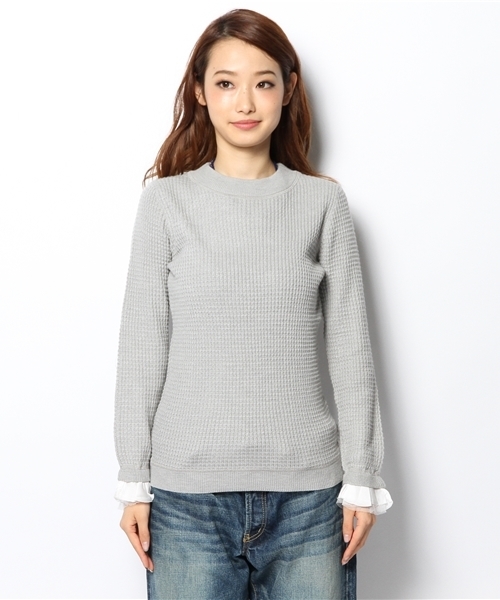 Ray BEAMS(レイビームス)の「Ray BEAMS / ワッフル編み フリルカフス ハイネック(ニット/セーター・レディース・オフホワイト/ライトグレー/ネイビー・ONE SIZE)」の17枚目の写真