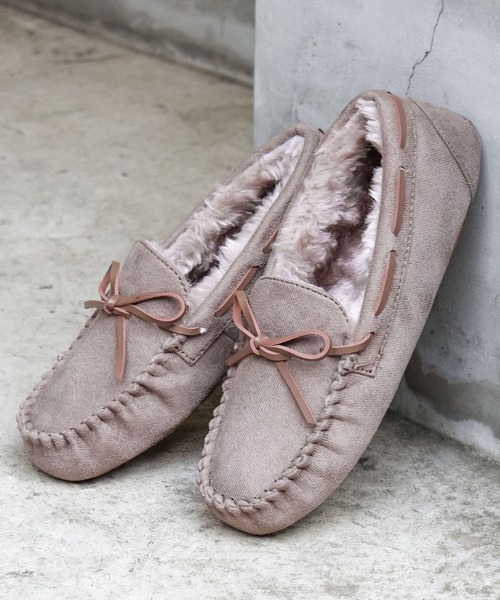 LibertyDoll（リバティードール）の「Liberty Doll / フラットモカシンレースボアスリッポンシューズ(3200)（モカシン/デッキシューズ・レディース・ライトグレー/ブラック/ネイビー/ダークグレー/キャメル/レオパード/カモフラージュ/ベージュ/ダークブラウン・L/M/LL/S）」の3枚目の写真