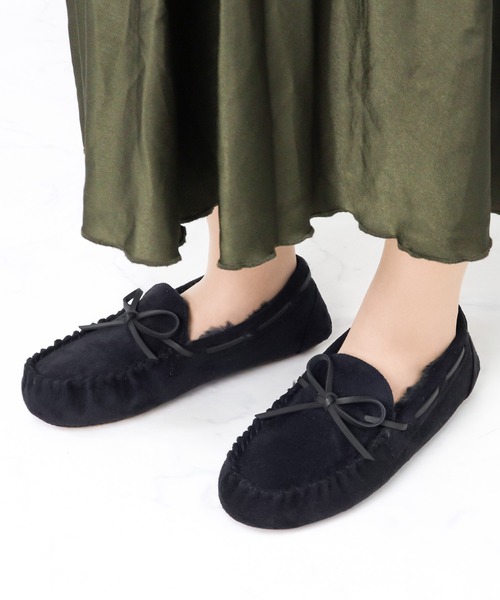 LibertyDoll（リバティードール）の「Liberty Doll / フラットモカシンレースボアスリッポンシューズ(3200)（モカシン/デッキシューズ・レディース・ライトグレー/ブラック/ネイビー/ダークグレー/キャメル/レオパード/カモフラージュ/ベージュ/ダークブラウン・L/M/LL/S）」の2枚目の写真