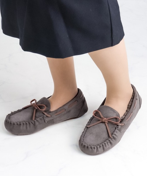 LibertyDoll（リバティードール）の「Liberty Doll / フラットモカシンレースボアスリッポンシューズ(3200)（モカシン/デッキシューズ・レディース・ライトグレー/ブラック/ネイビー/ダークグレー/キャメル/レオパード/カモフラージュ/ベージュ/ダークブラウン・L/M/LL/S）」の12枚目の写真