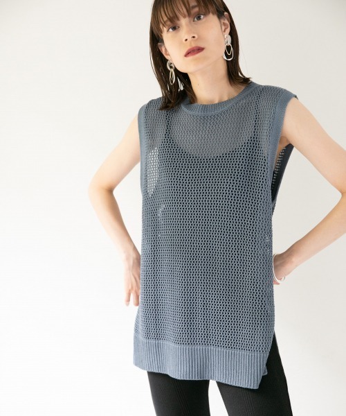 LOWRYS FARM（ローリーズファーム）の「メッシュベスト　891735（ベスト・レディース・ダークブラウン/オフホワイト/ブルー・FREE）」の7枚目の写真