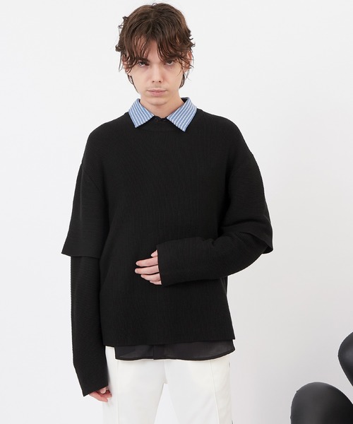 EMMA CLOTHES(エマクローズ)の「畦編み 袖レイヤード オーバーサイズ ニット(EMMA CLOTHES)(ニット/セーター・メンズ・オフホワイト/ブラック/グリーン系その他/グレイッシュベージュ/ブラウン・FREE)」の9枚目の写真