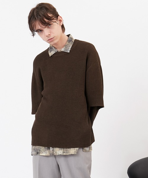 EMMA CLOTHES(エマクローズ)の「畦編み 袖レイヤード オーバーサイズ ニット(EMMA CLOTHES)(ニット/セーター・メンズ・オフホワイト/ブラック/グリーン系その他/グレイッシュベージュ/ブラウン・FREE)」の12枚目の写真