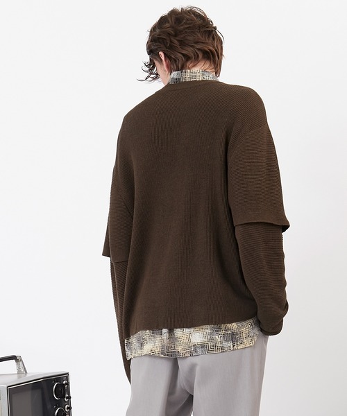 EMMA CLOTHES(エマクローズ)の「畦編み 袖レイヤード オーバーサイズ ニット(EMMA CLOTHES)(ニット/セーター・メンズ・オフホワイト/ブラック/グリーン系その他/グレイッシュベージュ/ブラウン・FREE)」の13枚目の写真