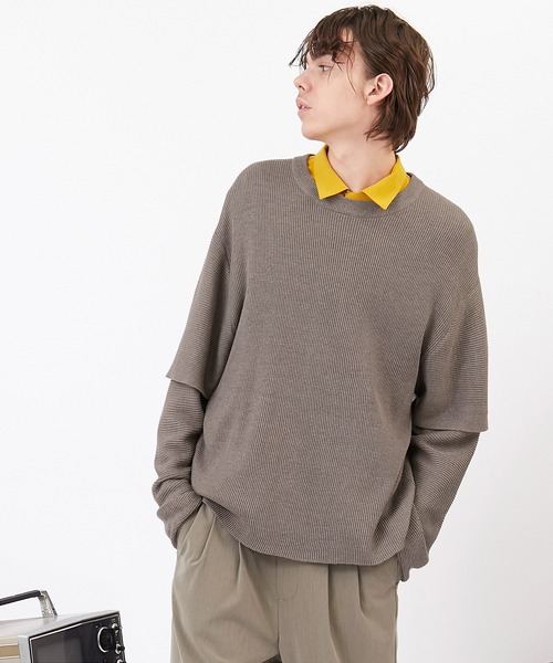 EMMA CLOTHES(エマクローズ)の「畦編み 袖レイヤード オーバーサイズ ニット(EMMA CLOTHES)(ニット/セーター・メンズ・オフホワイト/ブラック/グリーン系その他/グレイッシュベージュ/ブラウン・FREE)」の15枚目の写真