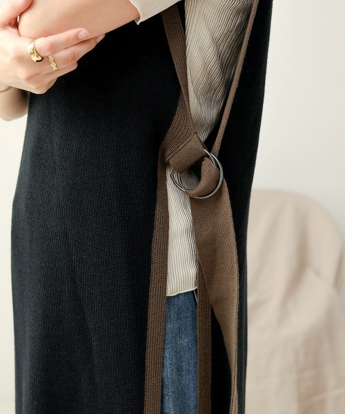 Bab（バブ）の「配色ニットロングベスト（ベスト・レディース・ブラック/ベージュ/テラコッタ・FREE）」の5枚目の写真