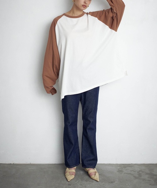 SEA(シー)の「4XL ラグラン ベースボール L/S TEE(Tシャツ/カットソー・レディース・ブラウン/ピンク・ONE SIZE)」の1枚目の写真