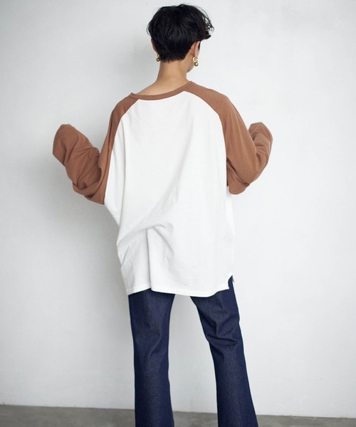 SEA(シー)の「4XL ラグラン ベースボール L/S TEE(Tシャツ/カットソー・レディース・ブラウン/ピンク・ONE SIZE)」の3枚目の写真