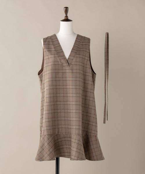 moi tytto（モイテュット）の「マーメイドジャンパースカート【低身長さん向け(S)サイズあり/リボンタイセット】（ワンピース・レディース・ブラック/モカ/チェック・SMALL/MEDIUM）」の9枚目の写真