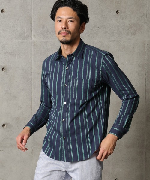 MEN'S BIGI（メンズビギ）の「ブライトストライプストレッチシャツ（シャツ/ブラウス・メンズ・ホワイト/ネイビー・01/03/02/04）」の3枚目の写真