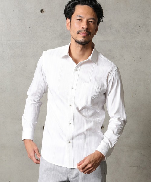 MEN'S BIGI（メンズビギ）の「ブライトストライプストレッチシャツ（シャツ/ブラウス・メンズ・ホワイト/ネイビー・01/03/02/04）」の5枚目の写真