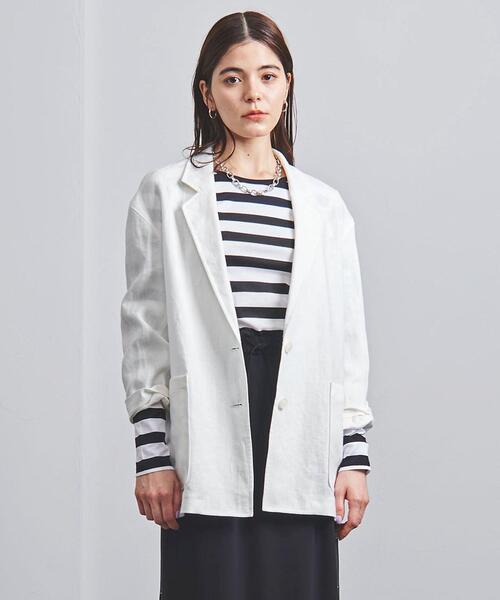 UNITED ARROWS(ユナイテッドアローズ)の「UGCM リネン テーラードジャケット◆(テーラードジャケット・レディース・ホワイト/ネイビー・36/38)」の1枚目の写真