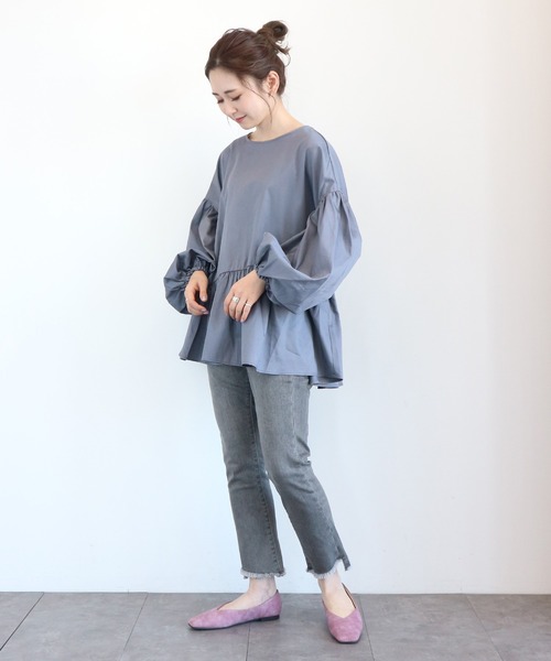 AMERICAN HOLIC（アメリカンホリック）の「ブーツカット裾カットオフデニム（デニムパンツ・レディース・グレー/インディゴブルー・SMALL/MEDIUM/LARGE）」の7枚目の写真