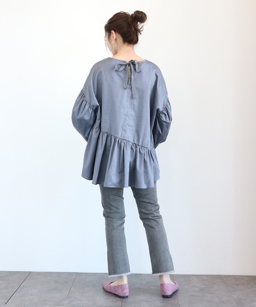 AMERICAN HOLIC（アメリカンホリック）の「ブーツカット裾カットオフデニム（デニムパンツ・レディース・グレー/インディゴブルー・SMALL/MEDIUM/LARGE）」の5枚目の写真