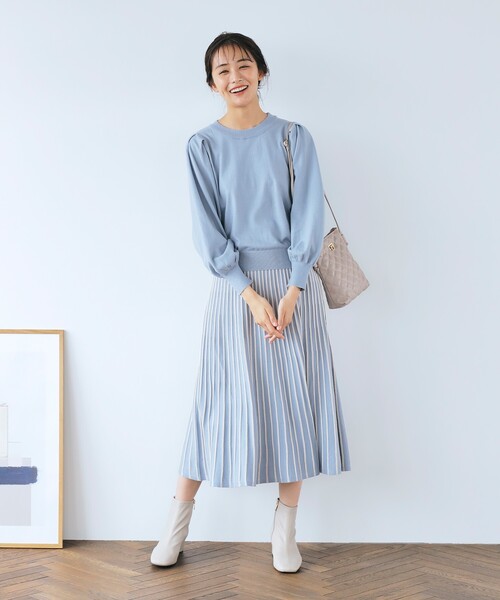 grove（グローブ）の「スタイリング自由自在！もちもちニットのセットアップ【WEB限定カラー/S-3L】（セットアップ・レディース・ベージュ系その他7/ライトグレー/ピンク系その他/グリーン系その他5/ライトブルー/レモンイエロー/ネイビー系5/グレー系その他・01/02/03/04/05）」の5枚目の写真