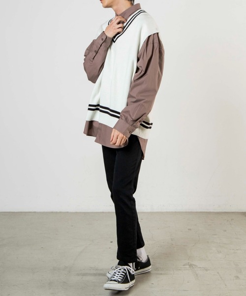 WEGO（ウィゴー）の「WEGO/ブロードスリットビッグシルエットシャツ（シャツ/ブラウス・メンズ・ホワイト/ブラウン・MEDIUM/LARGE）」の9枚目の写真