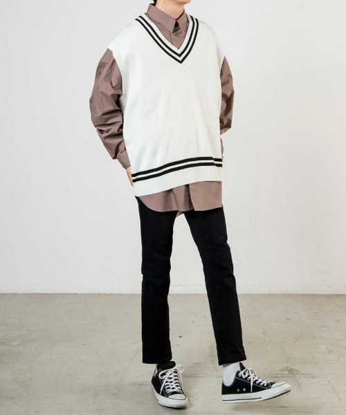 WEGO（ウィゴー）の「WEGO/ブロードスリットビッグシルエットシャツ（シャツ/ブラウス・メンズ・ホワイト/ブラウン・MEDIUM/LARGE）」の3枚目の写真