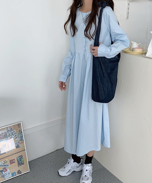 meJane（ミージェーン）の「ボリューム袖BIGシルエットシャツワンピース【ZOZOTOWN限定】（ワンピース・レディース・ライトブルー/アイボリー・FREE）」の7枚目の写真