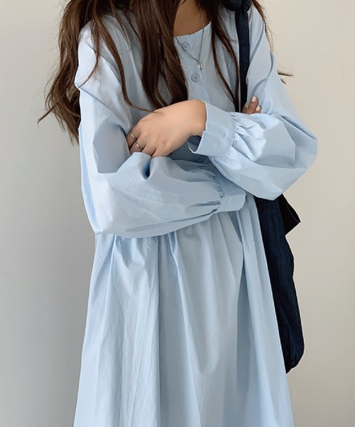 meJane（ミージェーン）の「ボリューム袖BIGシルエットシャツワンピース【ZOZOTOWN限定】（ワンピース・レディース・ライトブルー/アイボリー・FREE）」の9枚目の写真