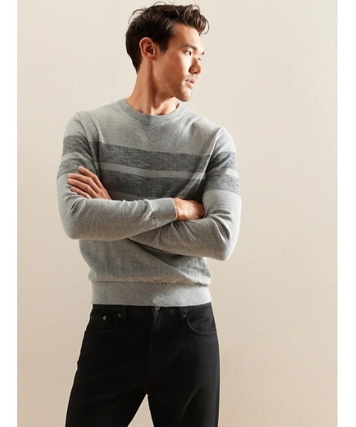 【BANANA REPUBLIC FACTORY STORE】オーガニックコットン ストライプクルーネックセーター