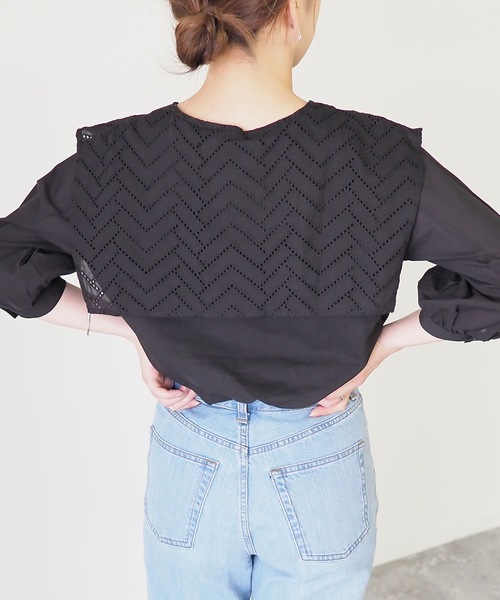 Riberry(リベリー)の「ビックカラー7分袖ブラウス/セーラーカラーシャツ(シャツ/ブラウス・レディース・ブラック/オフホワイト/グレイッシュベージュ・MEDIUM)」の8枚目の写真