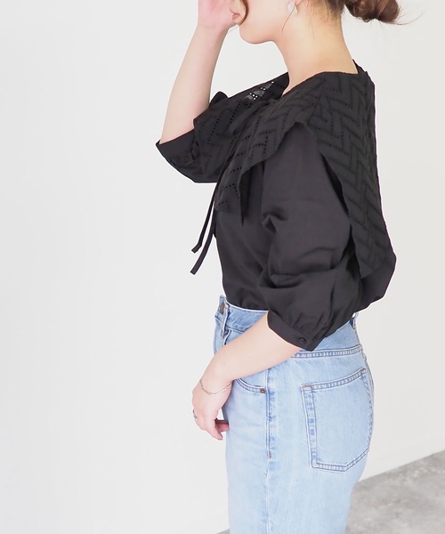 Riberry(リベリー)の「ビックカラー7分袖ブラウス/セーラーカラーシャツ(シャツ/ブラウス・レディース・ブラック/オフホワイト/グレイッシュベージュ・MEDIUM)」の16枚目の写真