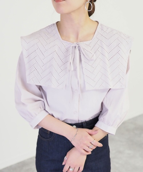 Riberry(リベリー)の「ビックカラー7分袖ブラウス/セーラーカラーシャツ(シャツ/ブラウス・レディース・ブラック/オフホワイト/グレイッシュベージュ・MEDIUM)」の11枚目の写真