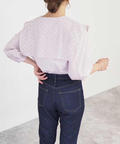 Riberry(リベリー)の「ビックカラー7分袖ブラウス/セーラーカラーシャツ(シャツ/ブラウス・レディース・ブラック/オフホワイト/グレイッシュベージュ・MEDIUM)」の9枚目の写真