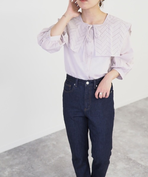 Riberry(リベリー)の「ビックカラー7分袖ブラウス/セーラーカラーシャツ(シャツ/ブラウス・レディース・ブラック/オフホワイト/グレイッシュベージュ・MEDIUM)」の13枚目の写真