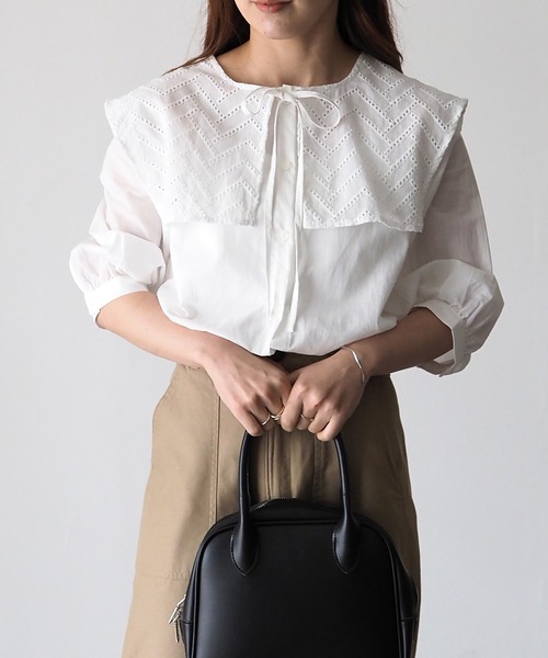 Riberry(リベリー)の「ビックカラー7分袖ブラウス/セーラーカラーシャツ(シャツ/ブラウス・レディース・ブラック/オフホワイト/グレイッシュベージュ・MEDIUM)」の17枚目の写真