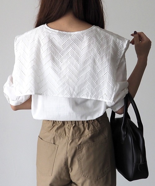 Riberry(リベリー)の「ビックカラー7分袖ブラウス/セーラーカラーシャツ(シャツ/ブラウス・レディース・ブラック/オフホワイト/グレイッシュベージュ・MEDIUM)」の21枚目の写真