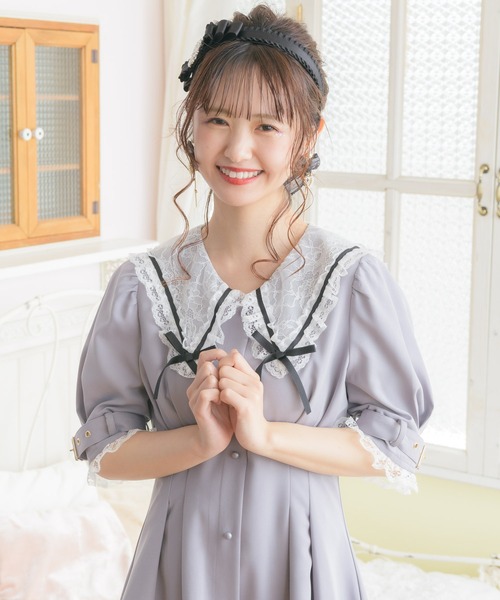 ROJITA チュール リボン ワンピース スウェット ピンク レース 長袖 セール】オリジナルローズリボンロングワンピース（ワンピース