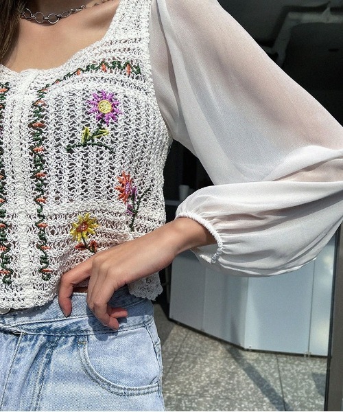 SONA（ソナ）の「SONYUNARA フラワー刺繍シースルーブラウス（シャツ/ブラウス・レディース・アイボリー・FREE）」の2枚目の写真