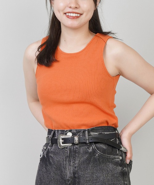 SPINNS（スピンズ）の「カラータンクトップ（タンクトップ・レディース・グリーン/アイボリー/オレンジ/ブルー/ブラック・ONESIZE）」の5枚目の写真